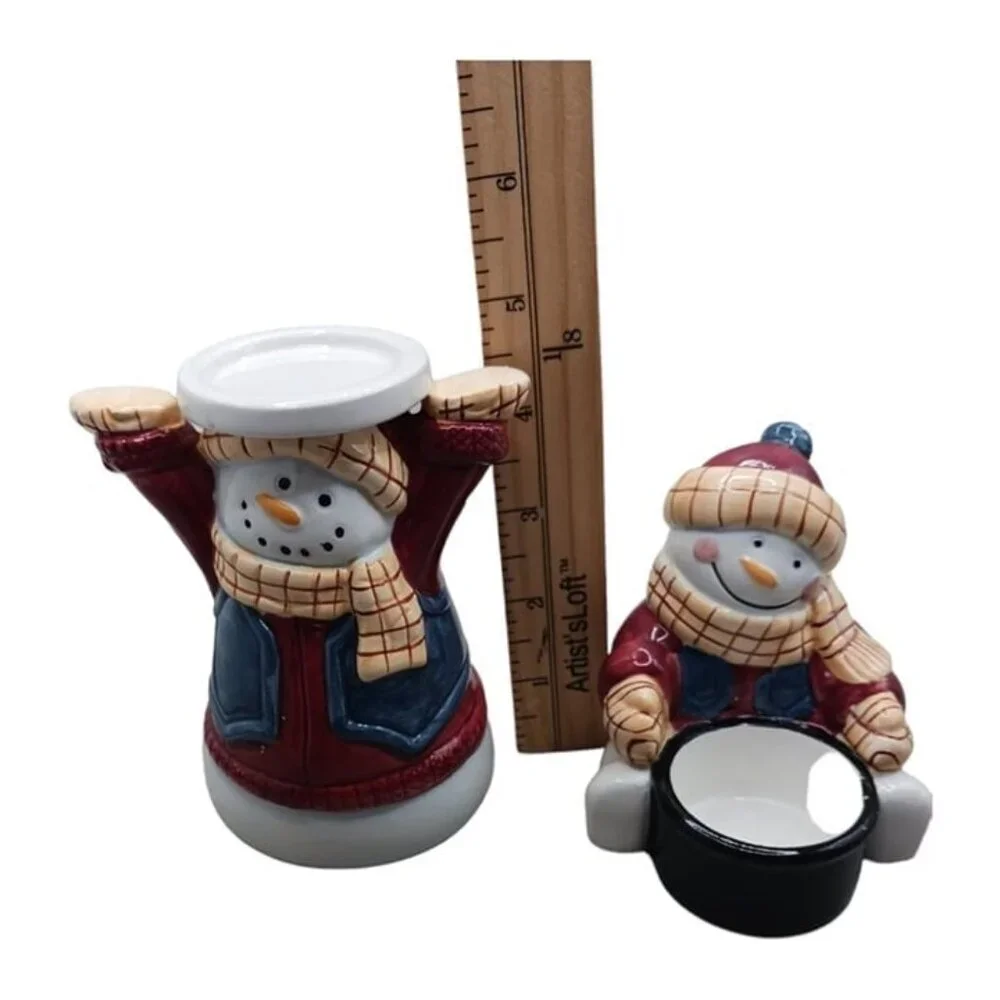 Set of 2 snowman tea light candle holder